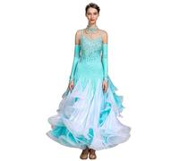 TJDWPRRD Vestidos de Baile de Competencia Vals Profesional Falda de Rendimiento de Tango Foxtrot Traje de Salón de Baile para Mujeres Ropa de Baile de Salsa Flamenco Sin Respaldo,A,M
