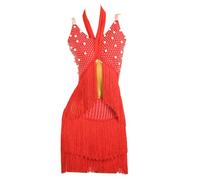 TJDWPRRD Vestidos de Baile Latino con Borlas para Damas Ropa de Rendimiento Salón de Baile Disfraces de Concurso de Salsa Cha Cha Falda de Baile Sin Espalda para Rumba Samba,Rojo,L