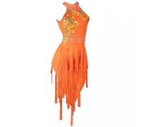 TJDWPRRD Vestidos de Baile Latino con Pedrería Bordados Traje de Baile Salsa Tango Sin Mangas Falda Cha Cha con Borlas para Mujer Ropa de Baile Sin Espalda para Rumba Samba,A,L