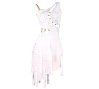 TJDWPRRD Vestidos de Salón de Baile con Borlas Ropa de Baile de Competición Latina para Damas. Disfraces de Rendimiento de Salsa Sin Espalda Traje Transpirable para Rumba Samba,Blanca,XL