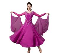 TJDWPRRD Vestidos de Salón de Baile para Mujeres Traje de Competencia Latina Profesional Ropa de Baile Flamenco con Pedrería Falda de Rendimiento Salsa Foxtrot para Mujer,Púrpura,XL
