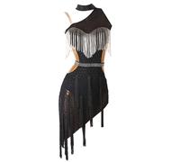 TJDWPRRD Vestidos de Salón de Baile para Mujeres Traje de Rendimiento Latina Sin Espalda Falda de Concurso de Salsa Tango con Borlas Pedrería Ropa de Baile Cha Cha Exquisita,Negro,L