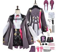 Tjlmomo Anime Kafka Disfraz de Cosplay con Peluca Juego Honkai Star Rail de Role Adulto Peluca Peluca camisa collar Uniforme Conjunto Completo Halloween Fiesta Carnaval Traje de Vestir Pendientes para