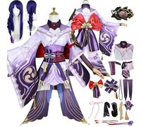 Tjlmomo Anime Raiden Shogun Disfraz de Cosplay con Peluca Edición Actualizada Juego Genshin Impact de Role Adulto Escoffier Uniforme Halloween Fiesta Carnaval Traje de Vestir Pendientes para Mujeres