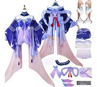 Tjlmomo Anime Sangonomiya Kokomi Disfraz de Cosplay con Peluca Juego Genshin Impact de Role Adulto Escoffier Uniforme Conjunto Completo Halloween Fiesta Carnaval Traje Vestir Pendientes para Mujeres