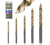 TJR® 4-10mm Brocas helicoidales HSSE Cobalt 5% M35 con punta escalonada, juego de 5 piezas - Duraderas y resistentes al calor, perfectas para metal, madera y plástico