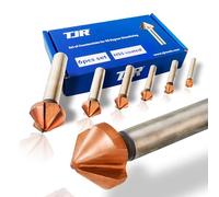 TJR® Avellanador 90° juego de 6 piezas 6,3mm, 8,3mm, 10,4mm, 12,4mm, 16,5mm, 20,5mm HSS (4241) revestido, para biselar Juego de puntas para herramientas para acero, aluminio, latón, madera y plástico