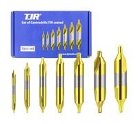 TJR© Juego de 7 brocas de centrado revestidas de TiN - 1 mm, 1,5 mm, 2 mm, 2,5 mm, 3 mm, 4 mm, 5 mm - Acero de alta velocidad (HSS) Juego de herramientas de precisión