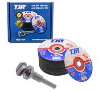 TJR© Kit de rueda de corte y mandril que incluye 1 mandril de 1/4 x 3/8 pulgadas y 25 ruedas finas de 3 x 1/23 pulgadas, A60 QBF, 3/8 pulgadas AH