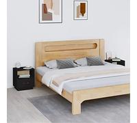 TJROO Dormitorio de 2 piezas mueble 40 x 34 x 45 cm negro con compartimento de día y cajón para teléfono, mueble para ahorrar espacio, mesa de noche cajonera de madera maciza de pino y piel sintética