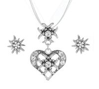 TJUSPIRIT Juego de 3 joyas para traje regional tirolesa Edelweiss Schmuck-Set Trachtenkette & Ohrstecker Dirndl Schmuck para Oktoberfest Trachtenfest Dirndl Outfit, Acero inoxidable