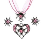 TJUSPIRIT Juego de 3 joyas para traje regional tirolesa Edelweiss Schmuck-Set Trachtenkette & Ohrstecker Dirndl Schmuck para Oktoberfest Trachtenfest Dirndl Outfit, Acero inoxidable