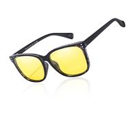 TJUTR Gafas de conducción nocturna para mujer, polarizadas, antirreflejos, amarillas, visión nocturna, reducen el deslumbramiento de los faros, gafas cuadradas, Lente de visión nocturna negra floral y