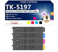 TK-5197 Cartuchos de Tóner para Kyocera TASKalfa 306ci 307ci 308ci Impresoras, para Escuelas, Hospitales y Bancos, 15000 Páginas,BCMY-1 Pack