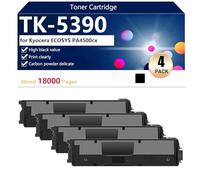 TK-5390 Cartucho de Tóner Compatible TK-5390K TK-5390C TK-5390M TK-5390Y para Kyocera ECOSYS PA4500cx Impresoras, para Escuelas, Hospitales y Bancos, 18000 Páginas,Black-4 Pack
