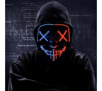 TK Gruppe Timo Klingler 3x Máscara LED de terror - como de Purge controlable, cara luminosa, para Halloween, carnaval y como disfraz para hombre y mujer (selección de color) (3x azul/rojo)
