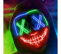 TK Gruppe Timo Klingler Máscara de espeluznante LED - como de purga, cara luminosa, para Halloween, carnaval y disfraz para hombre y mujer (color a elegir) (1 x azul/verde/rojo)