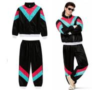 TK Gruppe Timo Klingler Traje de chándal mono - neón - años 80 90 para botón de baño retro - Chándal para hombre y mujer - Carnaval, Negro , L-XL