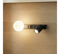 TK Lighting Aplique de pared Vox, negra, cristal, ancho 35 cm, USB