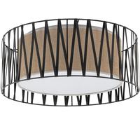 TK Lighting Plafón Harmony, negro, yute natural, Ø 50 cm