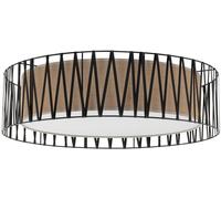 TK Lighting Plafón Harmony, negro, Jute natural, Ø 72 cm