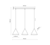 TK Lighting Lámpara colgante Cono, 3 luces, negro, E27