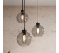 TK Lighting Lámpara colgante Cubus, Ø 50 cm, 3 luces, gris ahumado, cristal