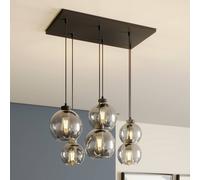 TK Lighting Lámpara colgante Cubus, gris humo, cristal, 74 cm de largo, 6 luces