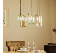 Lámpara Colgante De Vidrio Y Metal 6 Llamas E27 Ajustable Elegante Para Comedor