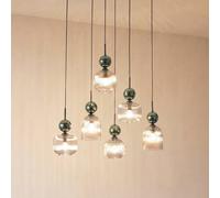 TK Lighting Lámpara colgante Sophia, 6 luces, color coñac/verde, 65 cm de largo, E14