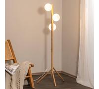 TK Lighting Lámpara de pie Estera, cristal opalino, marco de madera, 132 cm, 3 luces