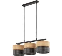 TK Lighting Nicol lámpara colgante, negro/efecto madera, 70x20 cm 3 luces 3 x E27
