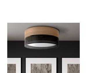 TK Lighting Nicol plafón, negro, aspecto madera, Ø 50 cm, 4 x E27