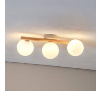 TK Lighting Plafón Estera, cristal opal, madera, 3 luces