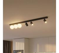 TK Lighting Plafón Vox, 6 luces, cristal, negro, longitud 159 cm