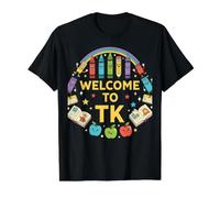 TK Teacher Bienvenido a TK First Day Early Learning Camiseta gráfica económica, Hombre, Negro, L