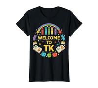 TK Teacher Bienvenido a TK First Day Early Learning Camiseta gráfica económica, Mujer, Negro, XS
