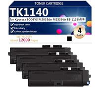 TK1140 Cartuchos de Tóner de Repuesto Compatibles para Kyocera ECOSYS M2035dn M2535dn FS-1135MFP Impresoras, Alto Rendimiento 12000 Páginas, Fácil Instalación,Black-4 Pack