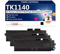 TK1140 Cartuchos de Tóner para Kyocera ECOSYS M2035dn M2535dn FS-1135MFP Impresoras, para Escuelas Hospitales y Bancos, 12000 Páginas,Black-3 Pack