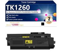 TK1260 Cartuchos de Tóner Compatibles con la Impresora para Kyocera ECOSYS PA4000WX PA4000x Impresión, Impresión de Alto Volumen 12000 Páginas,Black-2 Pack