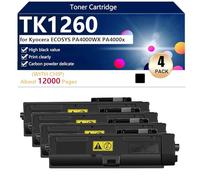 TK1260 Cartuchos de Tóner Compatibles con la Impresora para Kyocera ECOSYS PA4000WX PA4000x Impresión, Impresión de Alto Volumen 12000 Páginas,Black-4 Pack