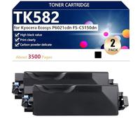 TK582 Cartucho de Tóner de Repuesto Compatible TK-582K TK-582C TK-582M TK-582Y para Kyocera Ecosys P6021cdn y FS-C5150dn Impresoras, Alto Rendimiento 3500 Páginas, Fácil Instalación,Black-2 Pack