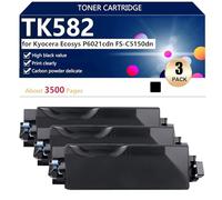 TK582 Cartucho de Tóner TK-582K TK-582C TK-582M TK-582Y para Kyocera Ecosys P6021cdn FS-C5150dn Impresoras, para Escuelas, Hospitales y Bancos, 3500 Páginas,Black-3 Pack