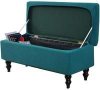 Tkasniy Funda elástica para banco otomano de almacenamiento, otomana rectangular con tapa de almacenamiento, cubierta plegable para banco, reposapiés, protector de muebles, azul pavo real, L