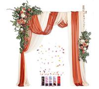 Tkasniy Kit de 10 flores de arco de boda Boho, 2 guirnaldas de eucalipto artificial marfil con 3 piezas de tela transparente y 5 cañones de confeti para decoraciones de ceremonia