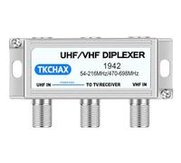 TKCHAX Combinador y diplexor de antena de TV UHF/VHF: elimina los rotadores, combina 2 antenas en 1 salida coaxial, resistente a la intemperie para una instalación dura en exteriores e interiores
