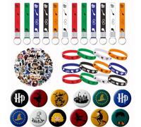 Tkcumwcz Juego de Regalos de Harry para Fiestas, Harry Party Favors, Regalos Fiesta Niños Potter con 12 Llavero, 12 Pulseras de Silicona, 12 Broche, 50 Pegatinas, 86 Piezas, HHK035