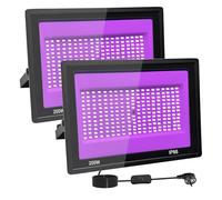 Tkdaksy 2 Piezas 200W LED Luz Negra, IP66 Impermeable Foco UV Ultravioleta, Luz Negra Ultravioleta Con Interruptor para Halloween, Pintura Corporal, Neón, DJ, Black light Party, Discoteca