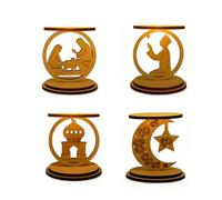 tkerinse Decoración de Ramadán, portavelas de madera, portavelas islámico, regalos Eid, decoración árabe de Ramadán Mubarak tallado a mano para mesa musulmana, suministros de fiesta en casa (beige, 4