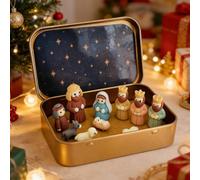 tkerinse Mini Easter Nativity Set in a Tin Box, Easter Jesus Classic Scenes, Portable Pocket Birth of Jesús Ornament, Small Religious Holiday Decor Christian Gifts for Friends and Family (Blue B)